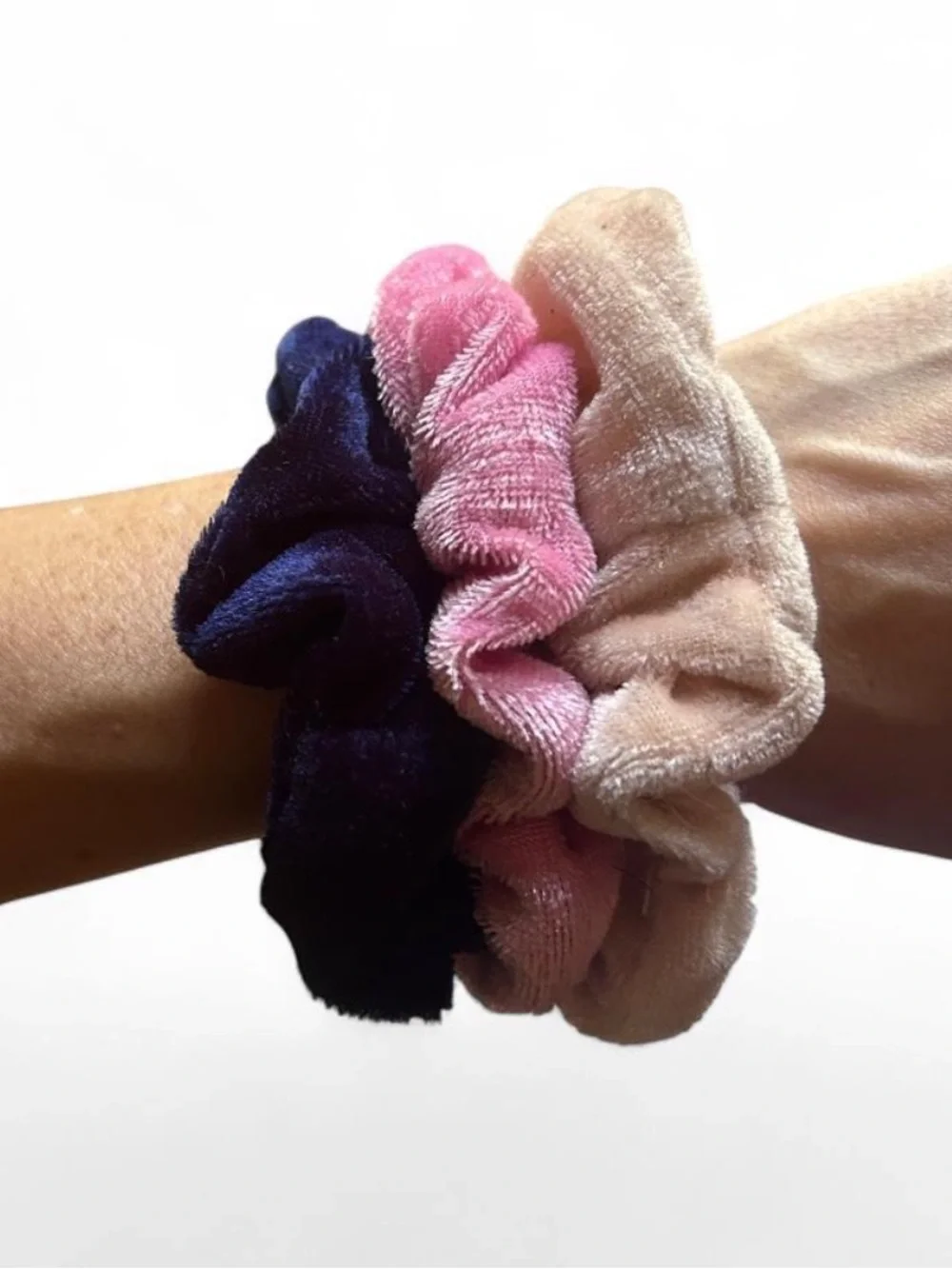 Velvet Scrunchie Set - Beige, Pink & Navy